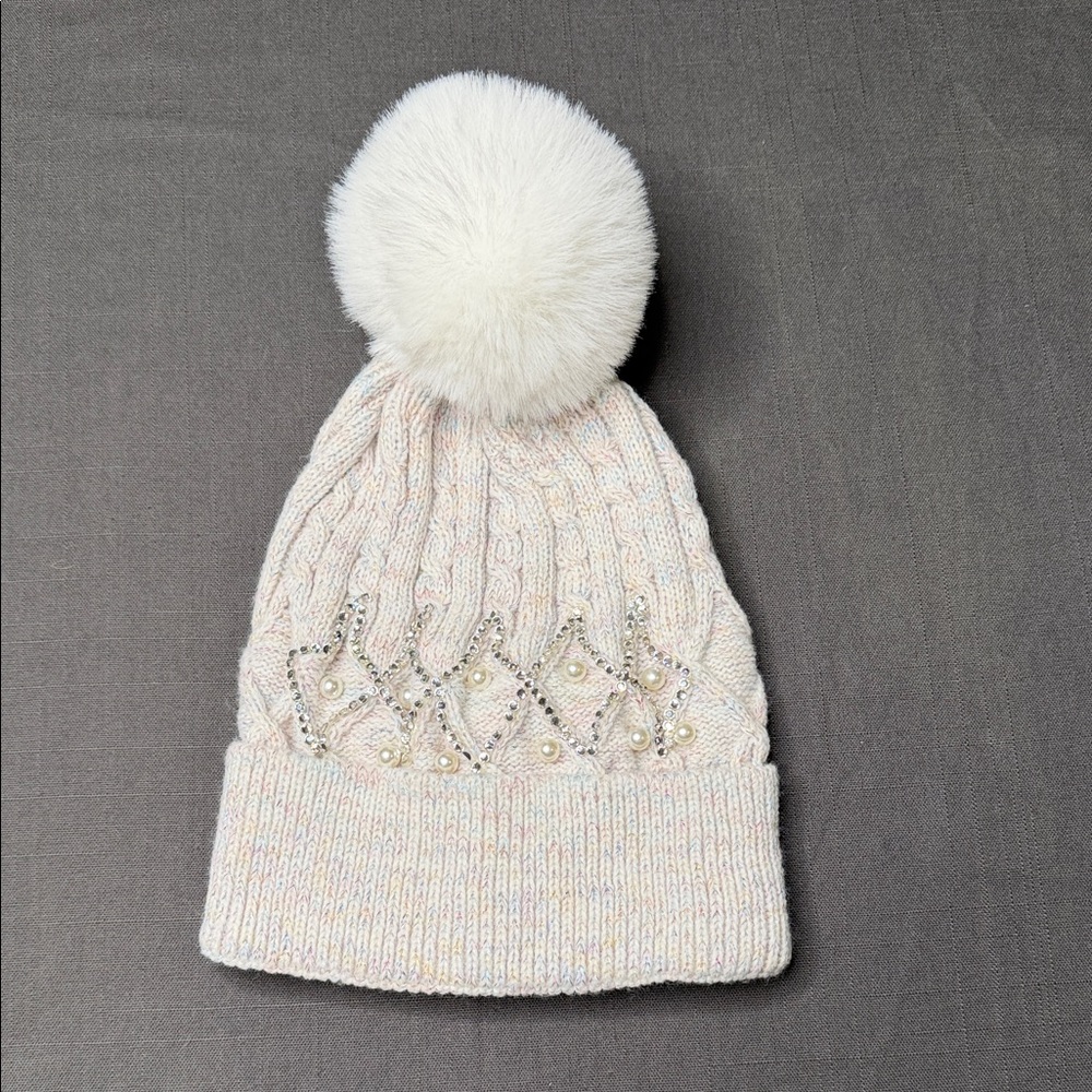 White Knit Beanie with Pom Pom